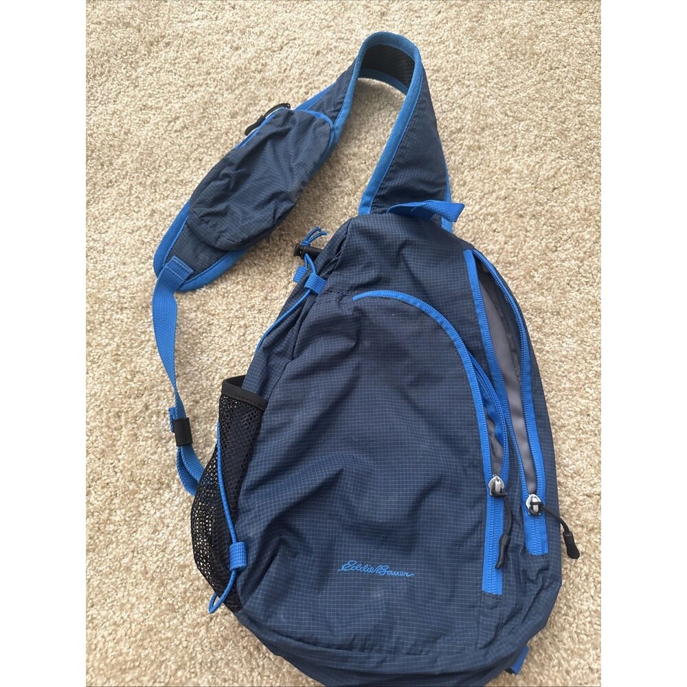 Eddie Bauer Blue Ripstop Nylon Sling Backpack Adjustable Strap Outdoor Hiking
